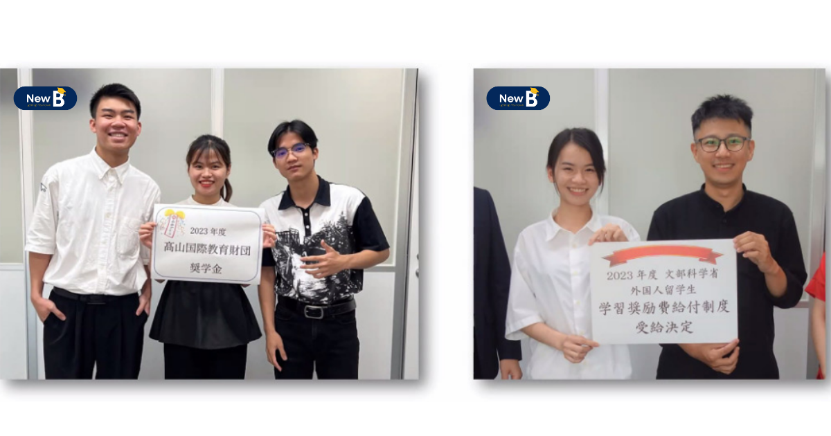 Các học sinh nhận được học bổng của trường Nhật ngữ TIUJ