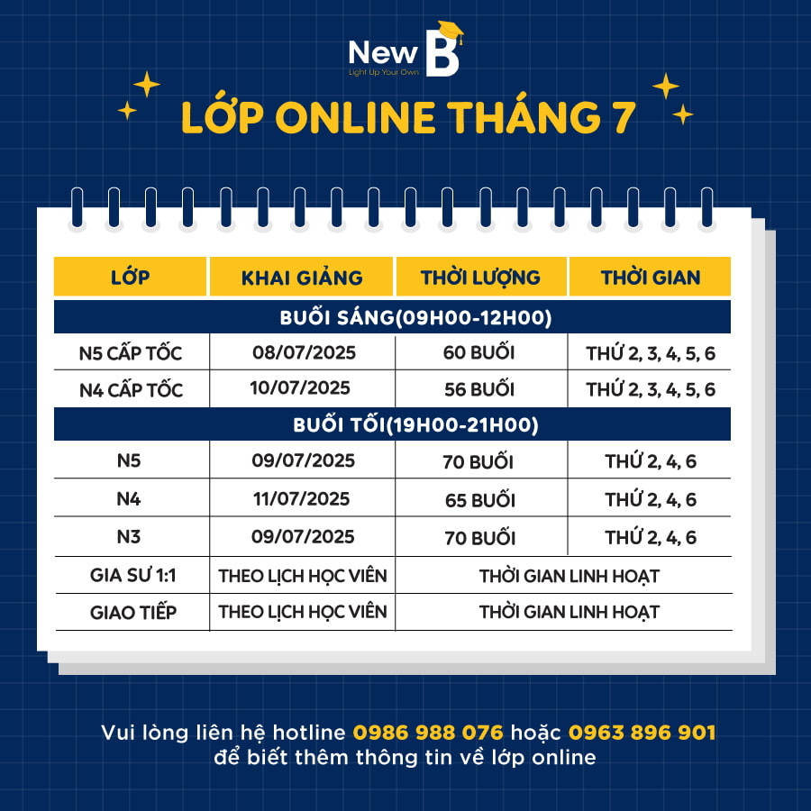 Lịch học tiếng Nhật online tại New B
