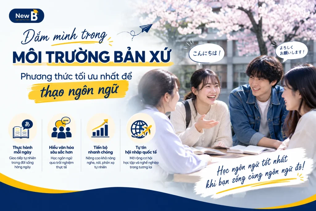 Học ngôn ngữ hiệu quả hơn khi được giao tiếp và trải nghiệm trực tiếp trong môi trường bản xứ.